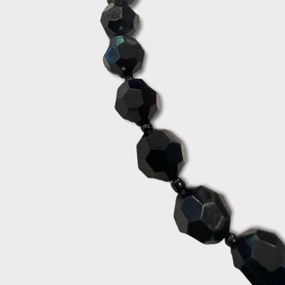 Vintage Black Faceted Bead Long Necklace - Picture 2 of 3